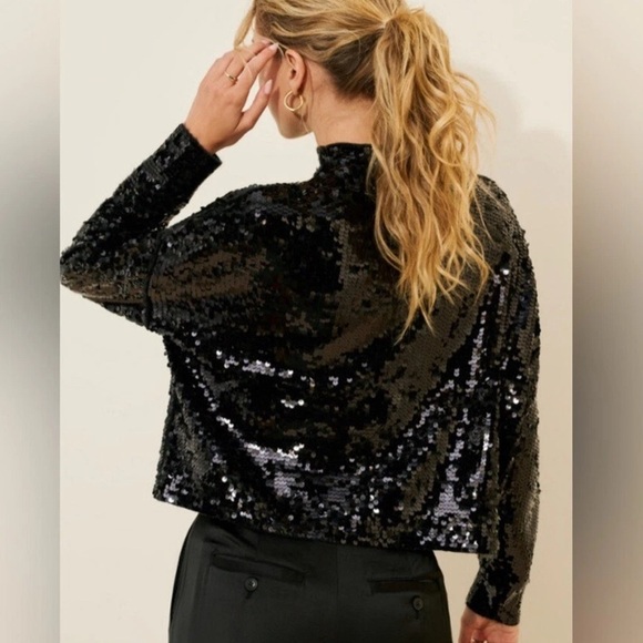 Anthropologie Alani Cashmere Mock Neck Sweater Sequin Edition Black Size XS New - Picture 6 of 10